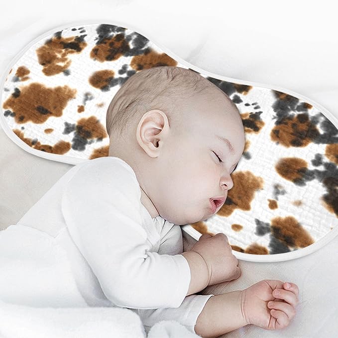 Muslin Burp Cloths for Baby Boys and Girls - 1-Pack Ultra Absorbent Black and Brown Cow Print Muslin Washcloths, Newborn Towel, Milk Spit Up Rags, Burp Cloth Bib for Unisex, 22 x 11 Inch