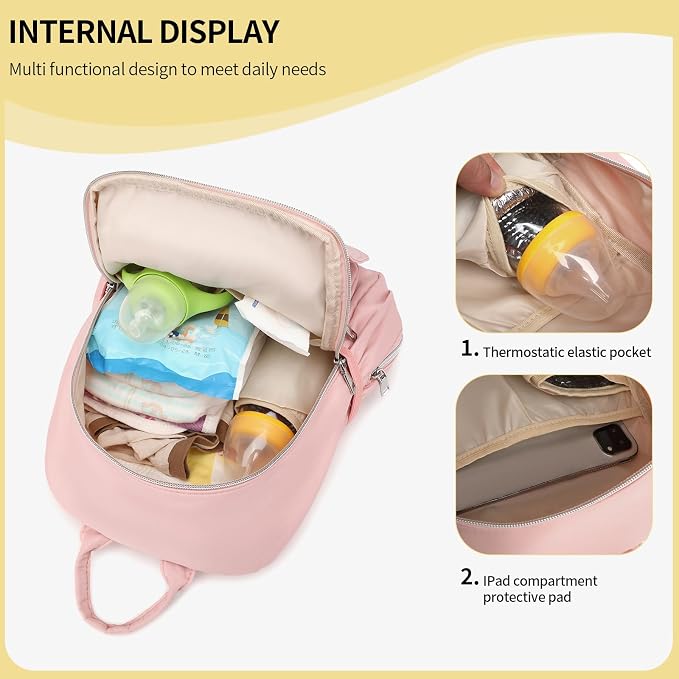 Small Diaper Bag Backpack, Mini Diaper Bag Purse with 10 Pockets, Travel Baby Bag for Baby Girls, Insulated Pockets, Stroller Straps,pInk