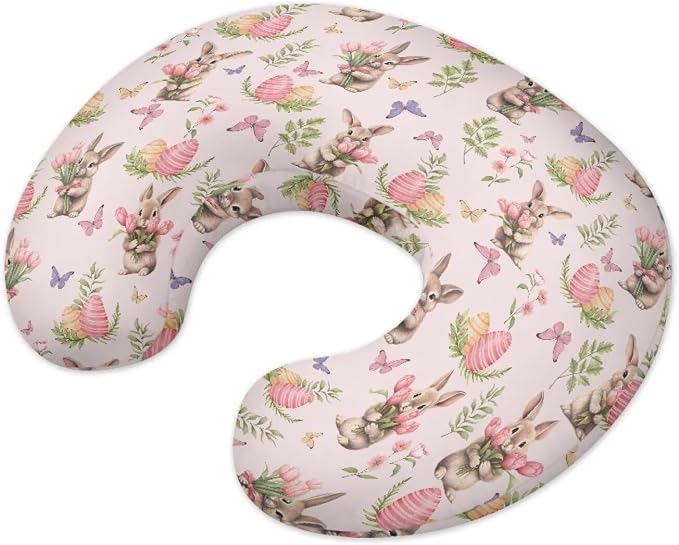 Rabbit Tulip Butterfly Nursing Pillow Detachable Newborn Original Breastfeeding Slipcover Case and Positioner Breathable Head Support Protector Cushion Essential with Hidden Zipper