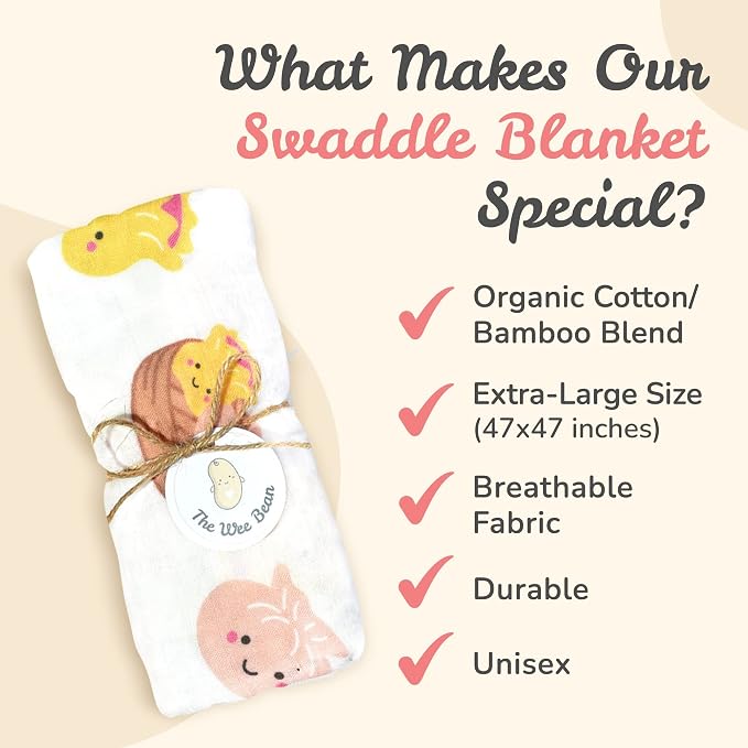 The Wee Bean Organic Cotton and Rayon derived from Bamboo Baby Swaddle Muslin Blanket (Dim Sum)