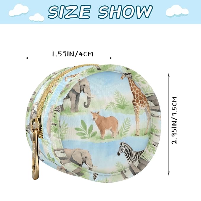 Baby Pacifier Case with Clip, Safari Animal Pattern Portable Pacifier Holder, TPU Lined Dust-Proof Storage Pouch for Diaper Bag and Stroller