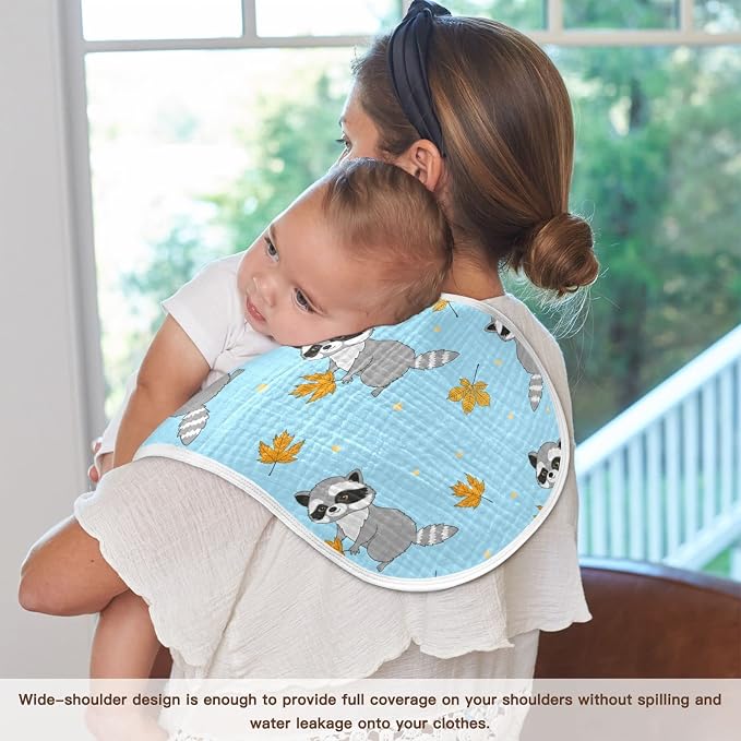 Raccoons Autumn Leaves Pattern Muslin Burp Cloths for Baby 4 Pack 100% Cotton Baby Washcloths Bibs for Boy Girl