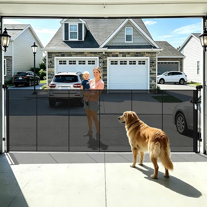 200" Retractable Baby Gates Extra Wide for Large Opening, 41" Extra Tall Retractable Dog Gate Pet Gates, Long Child Safety Mesh Gate with Fiberglass Rods for Stairs, Doorways, Hallways, Indoor/Outdoor