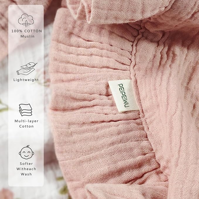 Flounce Muslin Baby Blanket - Cotton Quilt Blankets for Toddlers - Reversible Nursery Crib Blanket for Baby Boys and Girls 36"x40" (Green)