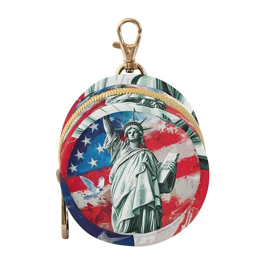 Pacifier Holder with Clip Pacifier Case for Diaper Bag Round Baby Pacifier Pouch Box Bag Portable Statue of Liberty and Patriotic Flag Dove