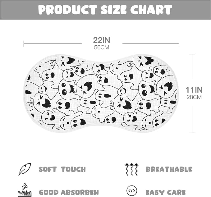 Muslin Burp Cloths for Baby Boys and Girls - 4-Pack Ultra Absorbent Halloween Ghosts Muslin Washcloths, Newborn Towel, Milk Spit Up Rags, Burp Cloth Bib for Unisex, 22 x 11 Inch
