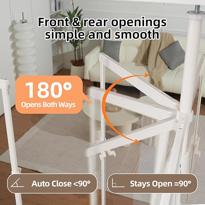 NiceTCU 74.80-98.43'' Extra Tall Cat Gate, Adjustable 33.86-37.40" Wide, Transparent Full Door Pet Gate, Auto Close No Drilling Cat Proof Safety Gate for Doorway Stairs- White