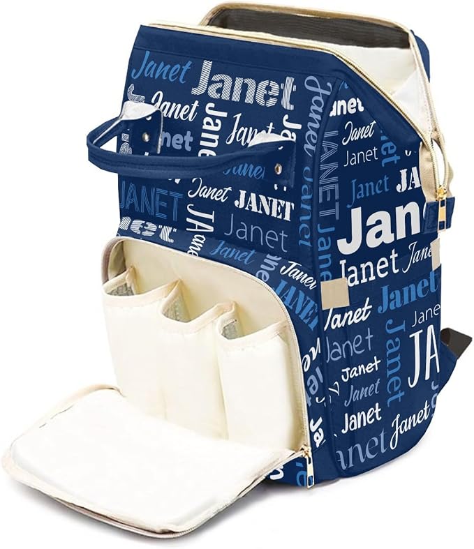 Custom Diaper Bag with Name Personalized Multifunctional Mommy Backpack for Daughter Granddaughter, Blue Daypack Bag for Travel