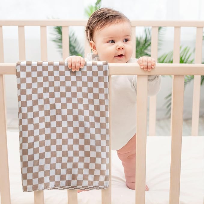 LifeTree Baby Swaddle Blankets, Boys Girls Muslin Swaddling Wrap Receiving Blanket for Newborn, 70% Viscose from Bamboo and 30% Cotton, Large 47" x 47", Hedgehog and Checkered