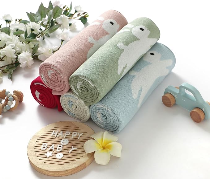 Hadetoto Baby Blankets for Boys and Girls, Newborn Knitted Cotton Swaddle Blankets Neutral Crochet Receiving Blanket, Baby Essentials, Registry & Gift, 40 x 30 inches