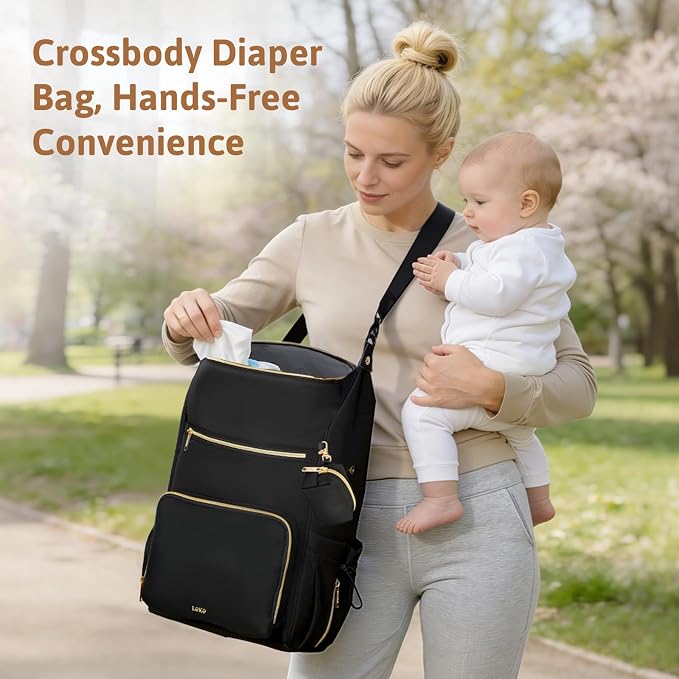 Lekesky Pañaleras para bebe, Diaper Bag Backpack for Baby, Large Capacity Diaper Bag with 16 Pockets, 1.52lb Lightweight Waterproof Diaper Backpack with Changing Pad, Stroller Bag for Mom Dad Travel