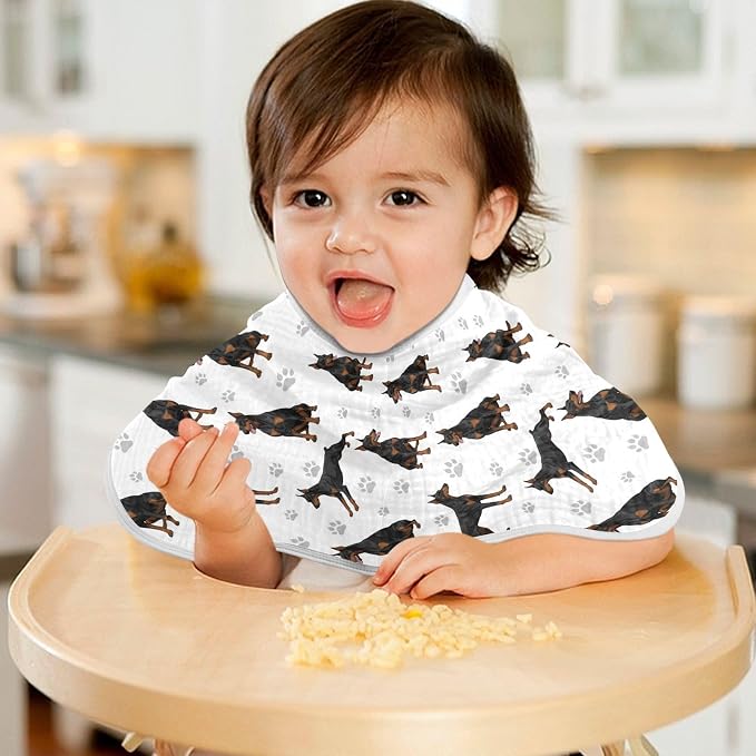 2 Pack Muslin Burp Cloths Doberman Dogs White Cotton Baby Burp Cloths Soft Burping Cloth Absorbent Spit Up Rags for Newborn Babies Boys Girls 22x11 Inch