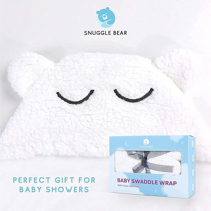 Baby Swaddle Blanket Wrap Cute Newborn Bear Onesie Ultra Soft Essential Wearable Swaddling Receiving Blanket Plush Ideal for Infant Baby Boy Girl 0-6 Months Perfect Baby Registry White