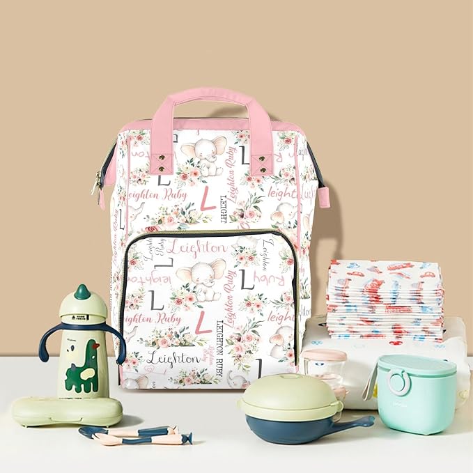 Custom Diaper Bag for Baby Customized Elephant Baby Bag Personalized Nursing Bags with Name Custom Name Mommy Daypack Bag Tote Bag Gifts