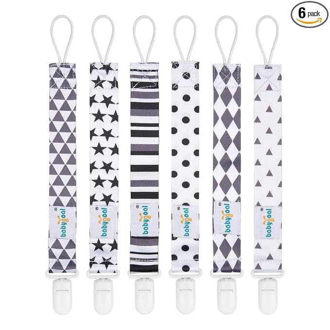babygoal Neutral Pacifier Clips, 6 Pack Binky Paci Holder Clips Leashes Fits for Most Baby Pacifiers and Binkies