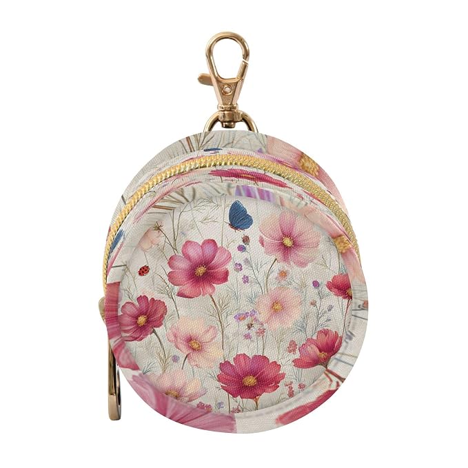 Pacifier Holder with Clip Pacifier Case for Diaper Bag Round Baby Pacifier Pouch Box Bag Portable Spring Laybugs Butterfly Cosmos Beige