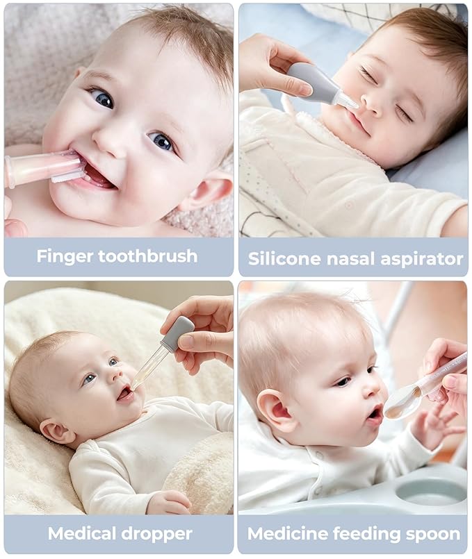 Baby Healthcare and Grooming Kit, Safety Newborn Nursery Baby Care Kit, with Hair Brush Comb, Nail Clipper, Thermometer, Pacifier Clip, Baby Registry Search, Newborn Essentials Girls Boys (Grey)
