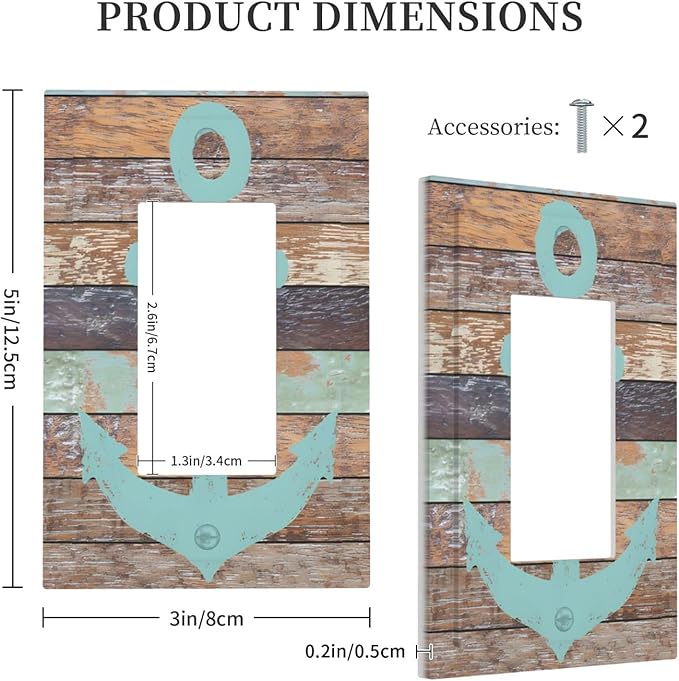 Timeworn Marine Weathered Wood Rustic Nautical Anchor Decorative Outlet Covers 1 Gang Single Rocker Light Switch Cover Plate Wall Plates GFCI Faceplate for Farmhouse Home Decor
