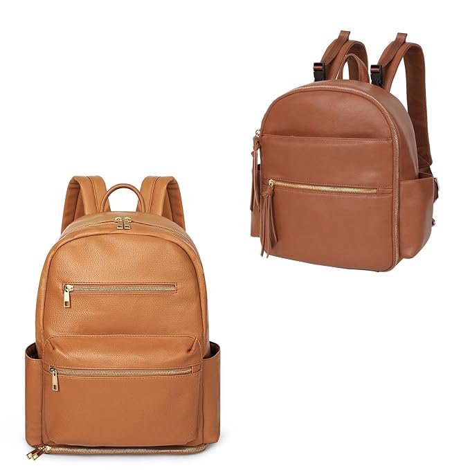 MOMINSIDE Mini Diaper Bag Backpack, Breast Pump Bag, Small Baby Diaper Bag, Leather Mini Diaper Bag, Diaper Bag Organizers, 2 Insulated Pockets, Stroller Strap