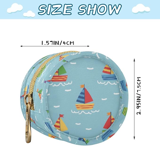 Baby Pacifier Case with Clip, Cartoon Sailboats Portable Pacifier Holder, TPU Lined Dust-Proof Storage Pouch for Diaper Bag and Stroller