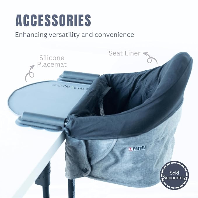 guzzie+Guss Perch Clip-On Table Chair – Easy Setup for Travel (Restaurants, Picnics), at Home (Kitchen Islands, Dining Tables) - Secure & Portable Seating, Machine Washable Fabric - Salt & Pepper