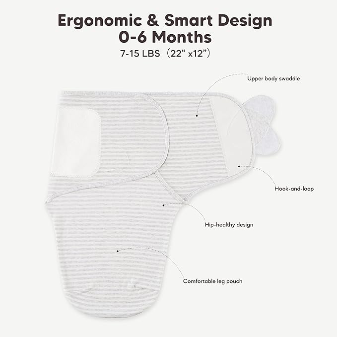 Susurration Swaddle Sleep Sacks 3 Pack 100% Muslin Cotton Swaddle Blanket Small Baby Wrap for 3-6 Months Newborn Girls,Boys,Infants Essentials,Adjustable Wearable Sleeping Sack (New Grey, 3-6 Months)