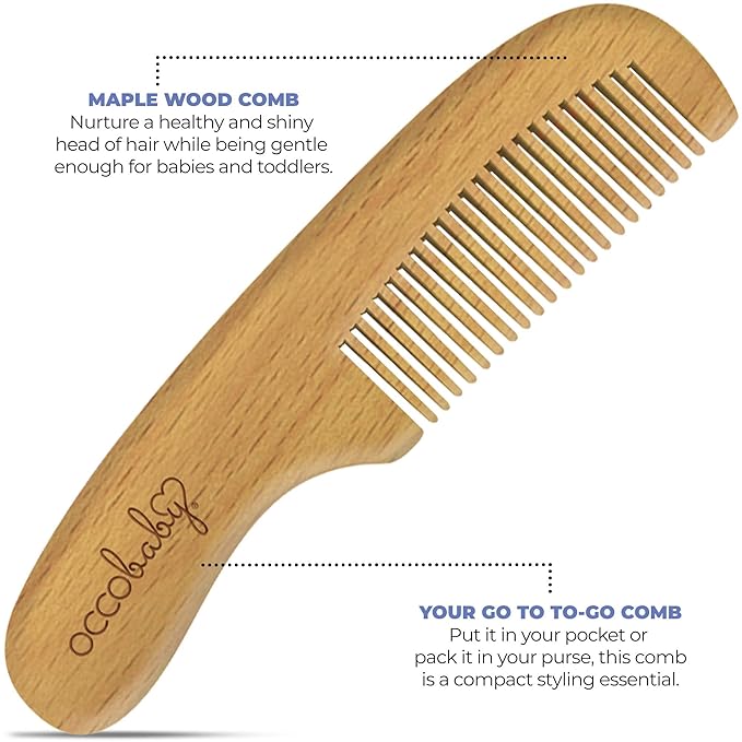 OCCObaby Wooden Baby Hair brush Set for Newborns & Toddlers - Soft Hair Brush for Baby Grooming - Baby Scalp Brush and baby comb for Cradle Cap - Toddler Comb