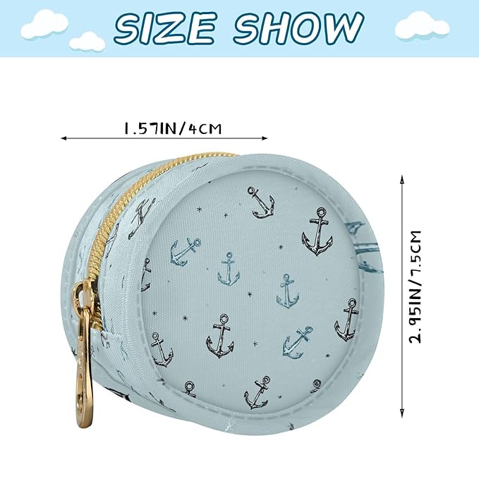 Pacifier Holder with Clip Pacifier Case for Diaper Bag Round Baby Pacifier Pouch Box Bag Portable Blue Nautical Anchors