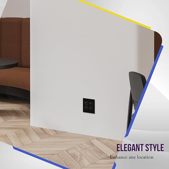 ENERLITES Double Duplex Wall Plate, Two Gang Electrical Outlet Cover, Standard Size 2-Gang 4.5" x 4.57", Unbreakable Polycarbonate Thermoplastic, UL Listed, 8822-BK, Black