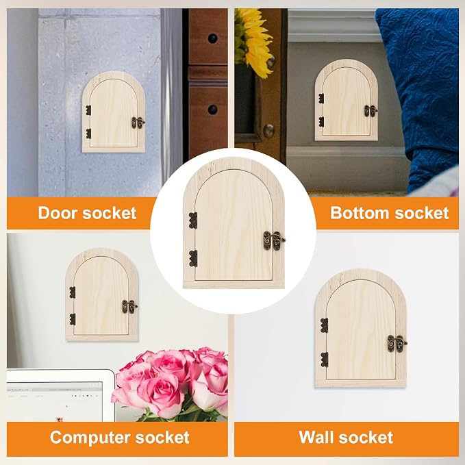 Fairy Door Outlet Covers, Wooden Fairy Outlet Covers with Door Artistic Fancy Romantic Fairy Door Outlet Cover Plate for Children Pet Proofing