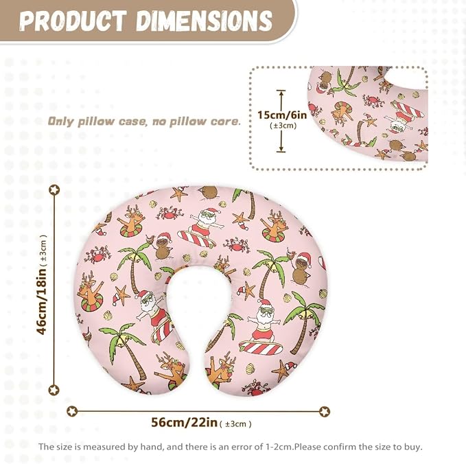Nursing Pillow Cover for Baby Girl, Soft Removable Breast Feeding Pillow Cover, Nursing Pillow Cases Fit Standard Nursing Pillow Summer Christmas Santa