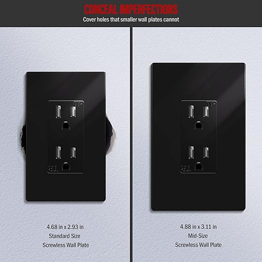 ENERLITES Screwless Decorator Wall Plates Child Safe Outlet Covers, Gloss Finish, Medium Size 1-Gang 4.88" H x 3.11" L, Unbreakable Polycarbonate Thermoplastic, SI8831M-BK, Black