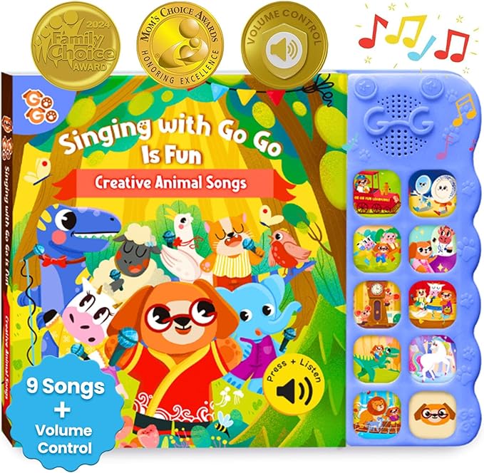 GO GO 9 Creative Animal Nursery Rhymes: Interactive Book for 1 Year Old, Sound Books for Toddlers 1-3, Musical Books for Toddlers 1-3, Music Book for Toddlers 1-3, Baby Books with Sound, Singing Books