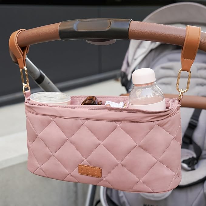Beautiful Stroller Caddy Organizer With 2 Cup Holders ??Luxury Stroller Bag, Universal Fit, Leather Straps & Zipper Pocket ??Spacious Accessories Perfectly Fits Doona, Nuna & Uppababy Strollers