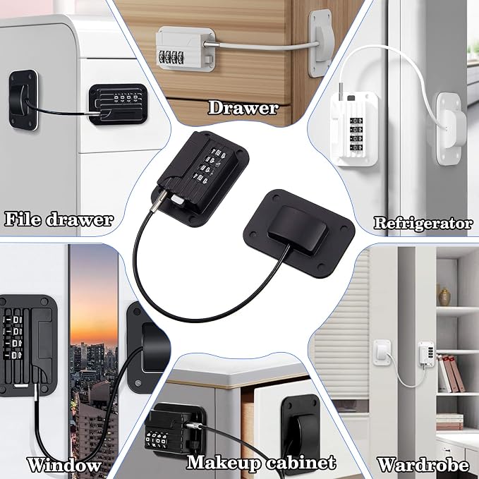 Fridge Locks with Code for Refrigerator, Cabinets, Freezer, Drawers, Wardrobes, Closets, Windows, Freezer Doors. Child Safety Lock with Combination for Kids and Aldults (Black with Password)