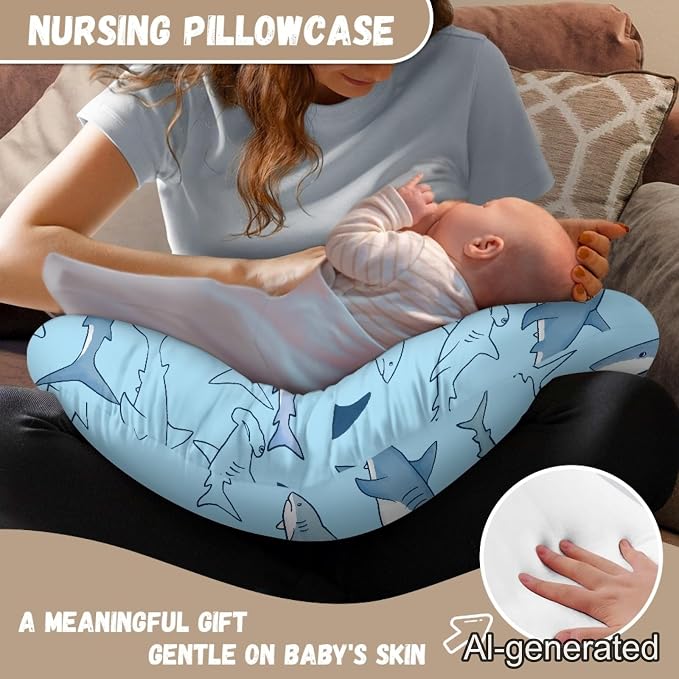 Shark Pillow Case Soft and Comfy Breastfeeding Pillows Covers, Snug Fits Nursing Pillow Slipcovers for Boys Girls, Machine Washable