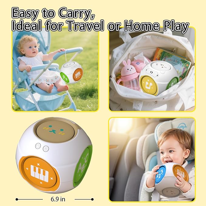 Bilingual Educational Baby Toy - Musical Learning Cube Baby Sensory Cube 6-in-1 with Lights Music for 6-18 Months, Toddler Activity Toy for Home Travel First Birthday Gift for 1 Year Old Boys Girls