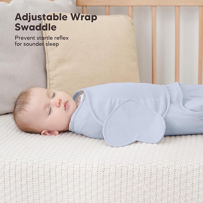 Susurration Swaddle Sleep Sacks 3 Pack 100% Muslin Cotton Swaddle Blanket Small Baby Wrap for 3-6 Months Newborn Girls,Boys,Infants Essentials,Adjustable Wearable Sleeping Sack (Blue, 3-6 Months)