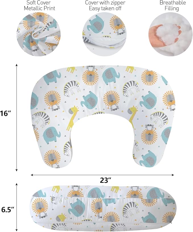 Little Grape Land Ergonomic Nursing Pillow,New Breastfeeding Pillows Support for Mom and Baby,Breathable and Soft with Cute Washable Cover, Multi-Use Feeding Pillow for 0–12 Months, Animals