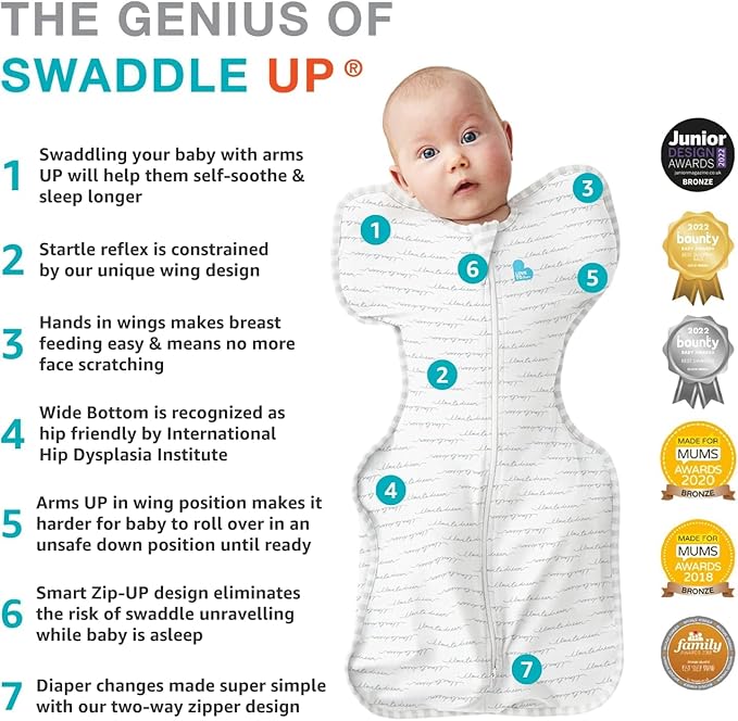Love to Dream Swaddle Up Original, Arms Up Position, Light and Ultra Breathable Cotton - Wearable Blanket - 1.0 TOG - (20-24°C) Ideal for Moderate Temps, Medium 13-19lbs, Moon Olive