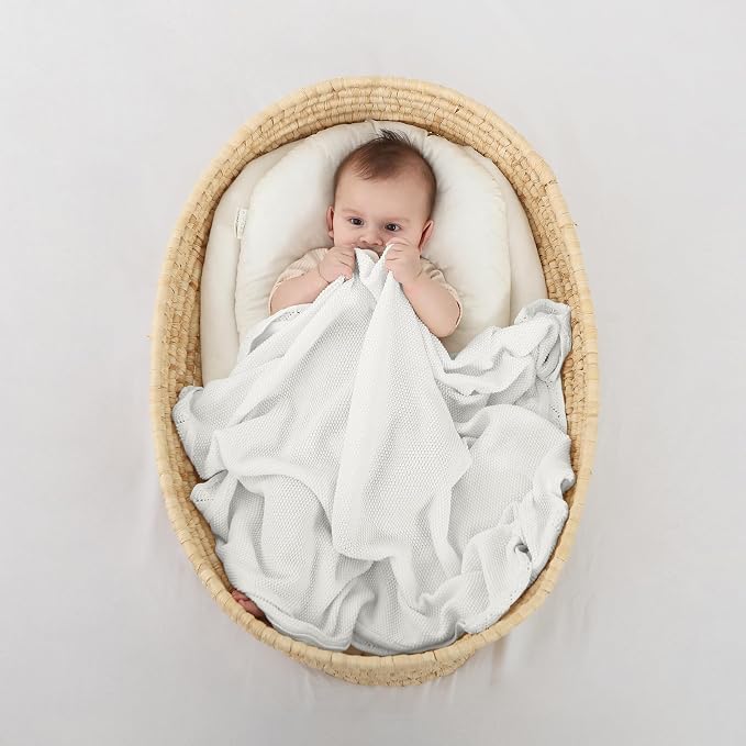 Knitted Baby Blanket for Boys & Girls, 100% Cotton Receiving Swaddle Crib Stroller Blanket for Shower Gift Registry for Newborns, Infants, Toddlers40 x31 Inches