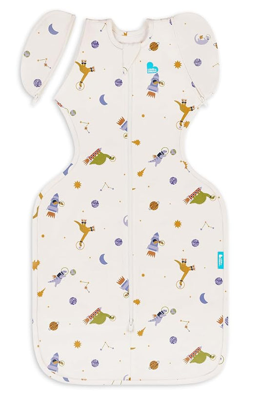 Love to Dream Swaddle Up Transition Swaddle, 1.0 TOG, Patented Zip-Off Wings, Gently Help Baby Transition from Being Swaddled to Arms Free When Showing Signs of Rolling. 19-24 lbs, Space Dinos