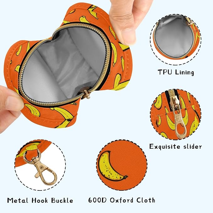 Pacifier Holder with Clip Pacifier Case for Diaper Bag Round Baby Pacifier Pouch Box Bag Portable Orange Banana