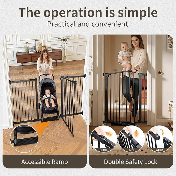 Extra Wide Dog Gate for Doorways Hallways 71.2"-76.7", 30 in Tall Baby Gates with Door No Drill, Auto Close Child Safety Gate for Pet Kid Doggie Cat Proof, Large Long Dog Barrier Indoor House, Black