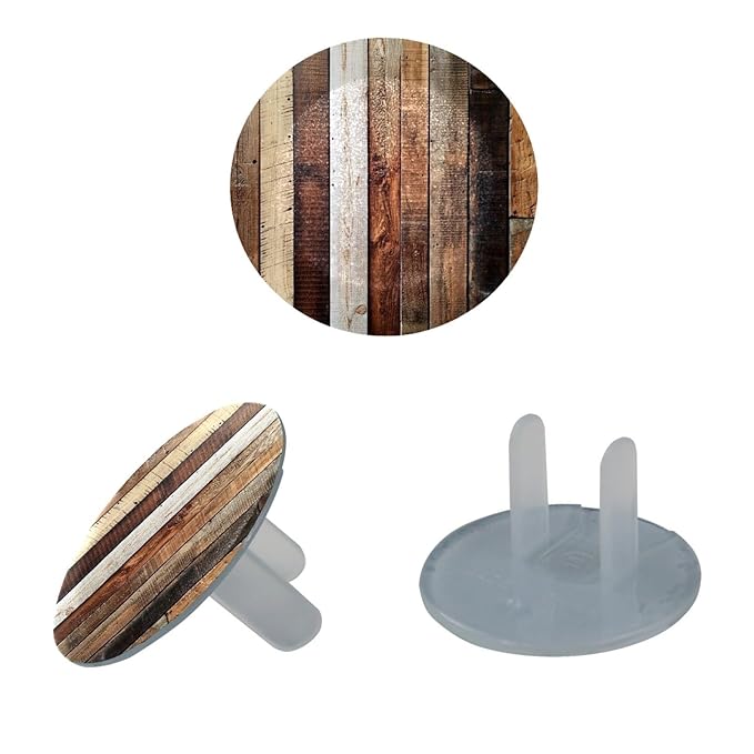 Old Wooden (3) Outlet Covers (12 or 24 Pack) - Child Safety Electric Plug Protectors to Prevent Power Shock