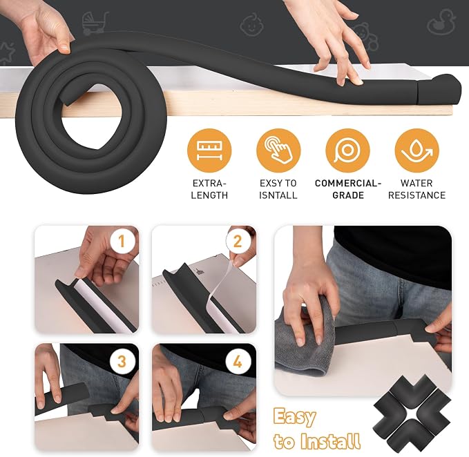 Thick Corner Edge Protector for Baby Proofing, 6.56Ft Furniture Edge Bumper with 10 L-Shaped & Soft Foam Corner Guards,Adhesive Baby proofing Bumper for Table, Small Toddler Bed (Black)