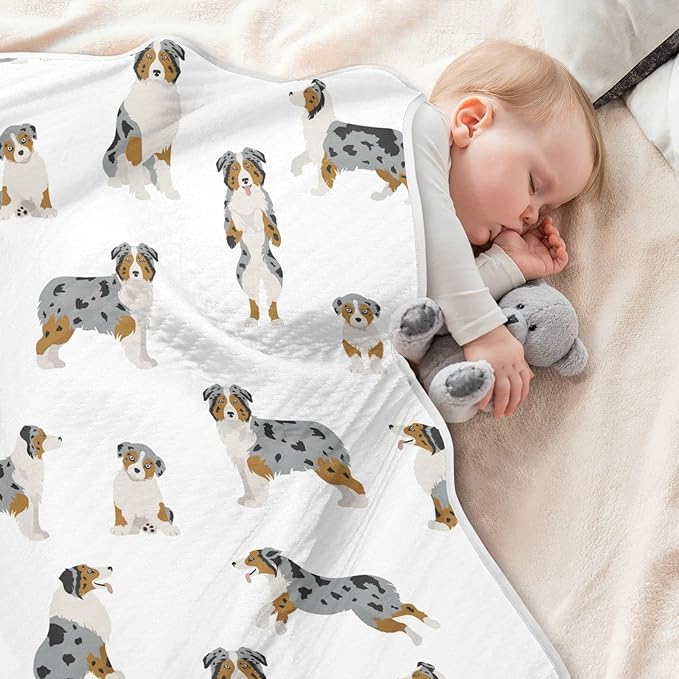 Ollabaky Australian Shepherd Dog Baby Blanket for Boys Girls Cotton Throw Blanket Swaddle Blanket for Crib Stroller Nursery Receiving Blanket Infant Toddler Unisex 30"x40"