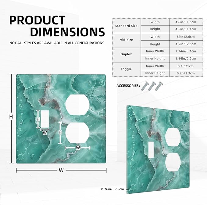 Turquoise Green Tiles Abstract Luxurious Print Wallplates 1 Toggle 1 Duplex Switch Plate Electrical GFCI Faceplate Decorative Light Switch Covers for Bathroom Kitchen Decor