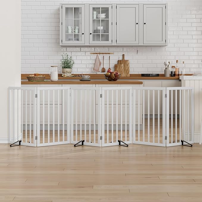 Dog Gate 32" Tall Freestanding Dog Gate for Doorways Foldable Pet Gate for Dogs Indoor (White,6 Panel)