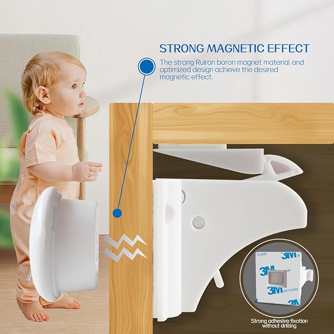 BigBest Magnetic Cabinet Locks ??Baby Proofing for Drawers & Cabinets | No Drilling, Easy Installation, Strong Adhesive, Baby Cabinet Locks 12 Locks + 2 Keys